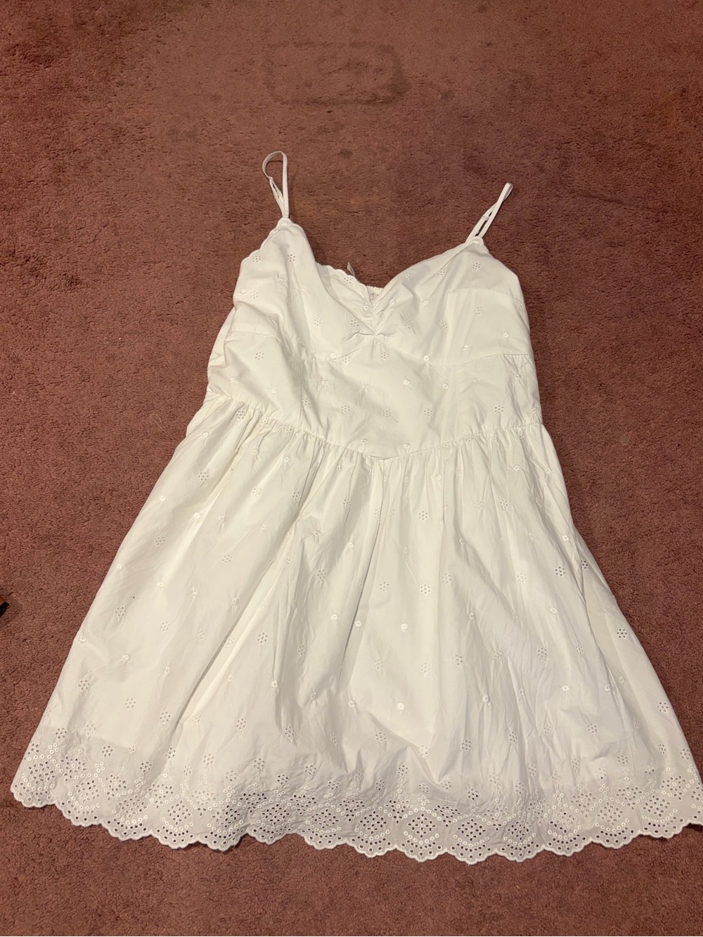 American Eagle V-Neck Embroidered Scallop-Hem Mini Dress